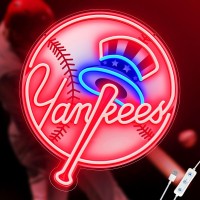 Culois Yankees Neon Signs For Wall Decor Baseball Neon Sign Dimmable Baseball Team Led Neon Light Sign For Bar Boys Room Bedro