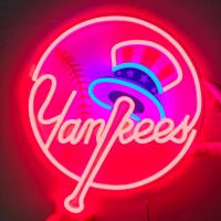 Culois Yankees Neon Signs For Wall Decor Baseball Neon Sign Dimmable Baseball Team Led Neon Light Sign For Bar Boys Room Bedro