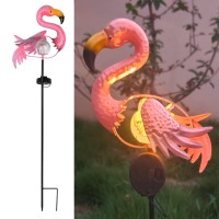 Pink Flamingos For Yard Solar Yard Decorations Flamingo Gifts Waterproof Metal Stake Flamingo Lamp Statues For Garden Path D