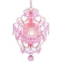 Flsfu Mini Chandelier With Glass Crystals Pink Chandelier Light Fixture 1 Light Small Crystal Chandeliers For Girls Room Bedroo