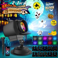 Halloween Decorations Projector Lights Outdoor 2In1 100 Hd Effects Patterns 3D Ocean Wave Snowflake Christmas Holiday Projec