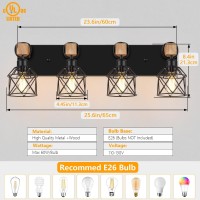 Fadimikoo 4Light Rustic Style Wood Bathroom Vanity Light Fixtures Black Bathroom Lighting With Cage Metal Shade Farmhouse Wal