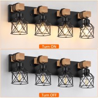 Fadimikoo 4Light Rustic Style Wood Bathroom Vanity Light Fixtures Black Bathroom Lighting With Cage Metal Shade Farmhouse Wal