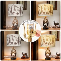 Farmhouse Deer Antler Table Lamp Set Of 2 For Living Room With Usb Ports Rustic Bedside Lamp With Nightlight For Bedroom Linen