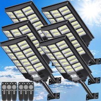 Voojoy 4800W Solar Street Light 6 Pack 480000 Lumens Dusk To Dawn Solar Flood Lights Outdoor Motion Sensor With Remote Control