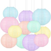 12 Pcs Colorful Hanging Paper Lanterns Pastel 10 In Macaroncolored Chinese Paper Lanterns Party Decorations For Classroom Baby