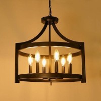 Wbindx 6Light Black Chandelier Modern Hanging Pendant Lighting Convertible Semi Flush Mount Ceiling Light Fixture Rustic Vint