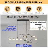 Oranoor Modern Black Gold Chandeliers For Dining Room 47In Dimmable Led Chandelier Linear Pendant Light For Kitchen Island Upg