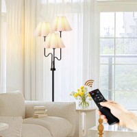 Qiyizm Flower Floor Lamp For Living Room Boho Dimmable Standing Lamp With Remote Paper Tree Tall Lamp Scalloped Pleated White La