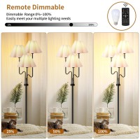 Qiyizm Flower Floor Lamp For Living Room Boho Dimmable Standing Lamp With Remote Paper Tree Tall Lamp Scalloped Pleated White La