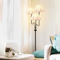 Qiyizm Flower Floor Lamp For Living Room Boho Dimmable Standing Lamp With Remote Paper Tree Tall Lamp Scalloped Pleated White La