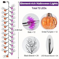 Palonmy Halloween Decor Lights 886Ft 72 Led Willow Vine Twig With Timer Battery Operated Garland Lights With Orange Pumpkins Pu