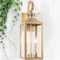 Yolsunes 20 Gold Motion Sensor Outdoor Light Large Dusk To Dawn Outdoor Lighting Fixture Farmhouse Wall Mounted Porch Lamp