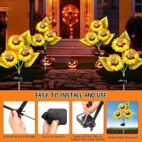 Halloween Decorations Outdoor 2 Pack Solar Scary Skull Sunflowers Lights Waterproof Solar Flowers Lights Solar Garden Lights Fo