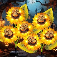 Halloween Decorations Outdoor 2 Pack Solar Scary Skull Sunflowers Lights Waterproof Solar Flowers Lights Solar Garden Lights Fo