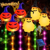 Halloween Pumpkin Pathway Solar Lights 6 Pack Halloween Solar Stake Lights Halloween Decor Outdoor Solar Pumpkin Ghost Garden