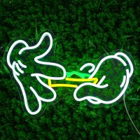 Lulanmp Holding Neon Sign For Wall Decor Leaf Neon Sign Light Green Leaf Led Neon Sign Hand White Neon Signs Glove Neon Light Fo