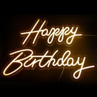 Aclorol Happy Birthday Neon Sign 5V Usb Powered Led Sign With Switch Button Reusable Warm White Happy Birthday Light Up Sign For