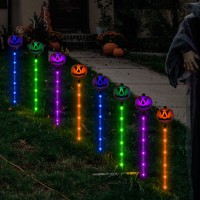 8 Pcs Upgraded Halloween Solar Pumpkin Pathway Lights Halloween Solar Pathway Stake Lights For Outdoor Decorations Halloween Ya