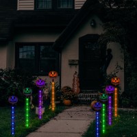 8 Pcs Upgraded Halloween Solar Pumpkin Pathway Lights Halloween Solar Pathway Stake Lights For Outdoor Decorations Halloween Ya