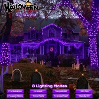 Comfyaura Connectable Purple Halloween String Lights 656Ft 200 Led Halloween Decorations Outdoor Indoor Lights Waterproof 8