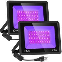 2 Pack 120W Led Black Light Ip66 Waterproof Outdoor Blacklight Flood Light With Plugswitch Powerful For Halloween Neon Glow I