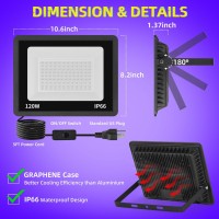 2 Pack 120W Led Black Light Ip66 Waterproof Outdoor Blacklight Flood Light With Plugswitch Powerful For Halloween Neon Glow I