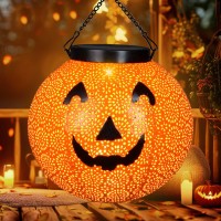 Halloween Solar Lantern Hanging Pumpkin Lights Outdoor Decoration Solar Powered Lantern Lights Waterproof Led Decorative Light