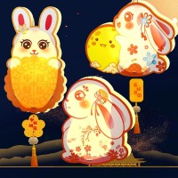 Midautumn Festival Rabbit Lantern 3 Pcs Diy Portable Chinese Paper Lanterns Cute Bunny Ornament Handheld For Holiday Decor Moo