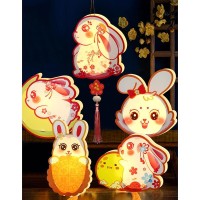 Midautumn Festival Rabbit Lantern 3 Pcs Diy Portable Chinese Paper Lanterns Cute Bunny Ornament Handheld For Holiday Decor Moo