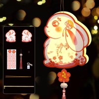 Midautumn Festival Rabbit Lantern 3 Pcs Diy Portable Chinese Paper Lanterns Cute Bunny Ornament Handheld For Holiday Decor Moo