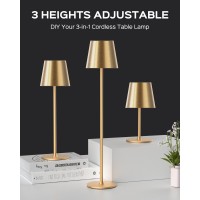 Jackyled Cordless Table Lamps Rechargeable 3 Adjustable Height 5000Mah Battery Operated 3 Colors Smooth Dimming Portable Led