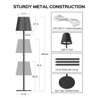 Jackyled Cordless Table Lamps Rechargeable 3 Adjustable Height 5000Mah Battery Operated 3 Colors Smooth Dimming Portable Led