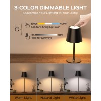 Jackyled Cordless Table Lamps Rechargeable 3 Adjustable Height 5000Mah Battery Operated 3 Colors Smooth Dimming Portable Led