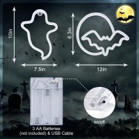 2 Pack Halloween Decoration Leds Neon Sign Light Ghost Neon Sign Bat And Moon Lights Neon Sign Hanging Neon Sign For Halloween P