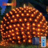 Wbao Solar Halloween Net Lights 200Led 84Ft X 52Ft Orange Halloween Bush Lights With Remote 8 Modes Timer Ip65 Waterproof