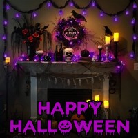 Solar Halloween Lights Outdoor 13Ft Outdoor String Lights With 10 Flickering Flame Bulb Waterproof Solar Powered Purple Hallow