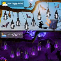 Solar Halloween Lights Outdoor 13Ft Outdoor String Lights With 10 Flickering Flame Bulb Waterproof Solar Powered Purple Hallow