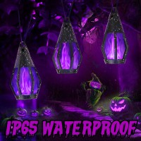 Solar Halloween Lights Outdoor 13Ft Outdoor String Lights With 10 Flickering Flame Bulb Waterproof Solar Powered Purple Hallow