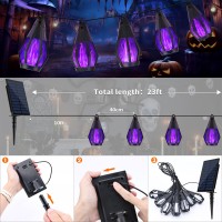 Solar Halloween Lights Outdoor 13Ft Outdoor String Lights With 10 Flickering Flame Bulb Waterproof Solar Powered Purple Hallow