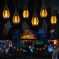 Solar Halloween Lights Outdoor 13Ft Outdoor String Lights With 10 Flickering Flame Bulb Waterproof Solar Powered Orange Hallow