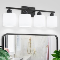 Faishilan 4Light Black Bathroom Vanity Light Bathroom Light Fixtures With Milky White Frosted Glass Shades Black Vanity Light