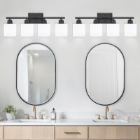 Faishilan 4Light Black Bathroom Vanity Light Bathroom Light Fixtures With Milky White Frosted Glass Shades Black Vanity Light