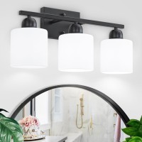 Faishilan 3Light Bathroom Light Fixtures Black Bathroom Vanity Lights With Milky White Frosted Glass Shades Black Vanity Ligh