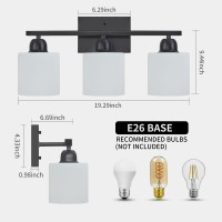 Faishilan 3Light Bathroom Light Fixtures Black Bathroom Vanity Lights With Milky White Frosted Glass Shades Black Vanity Ligh