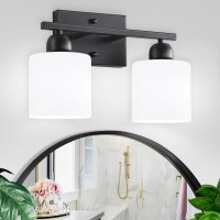 Faishilan 2Light Bathroom Light Fixtures Black Bathroom Vanity Lights With Milky White Frosted Glass Shades Black Vanity Ligh