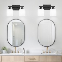 Faishilan 2Light Bathroom Light Fixtures Black Bathroom Vanity Lights With Milky White Frosted Glass Shades Black Vanity Ligh