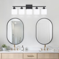 Faishilan 5Light Black Bathroom Vanity Light Black Vanity Light With Milky White Glass Shades Modern Vanity Light Fixture For