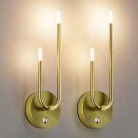 Aipsun Gold Battery Operated Wall Sconce Set Of 2 Wireless Sconces Modern Led 3000K Rechargeable Wall Sconce Dimmable Battery W