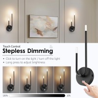 Aipsun Black Battery Operated Wall Sconce Set Of 2 Wireless Sconces Modern Led 3000K Rechargeable Wall Sconce Dimmable Battery